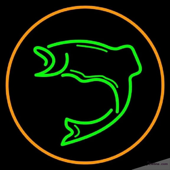 Neon Signs for Wall Decor Green Fish With Circle Handmade Art Sign Neon Led Tubing16x20inch