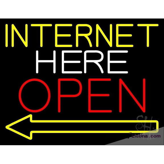 Neon Signs for Wall Decor Green Internet Here Open With Arrow Sign Neon Led Tubing16x20inch