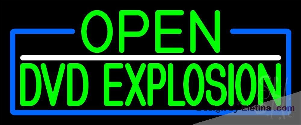 Neon Signs for Wall Decor Green Open Dvd Explosion With Blue Border ...