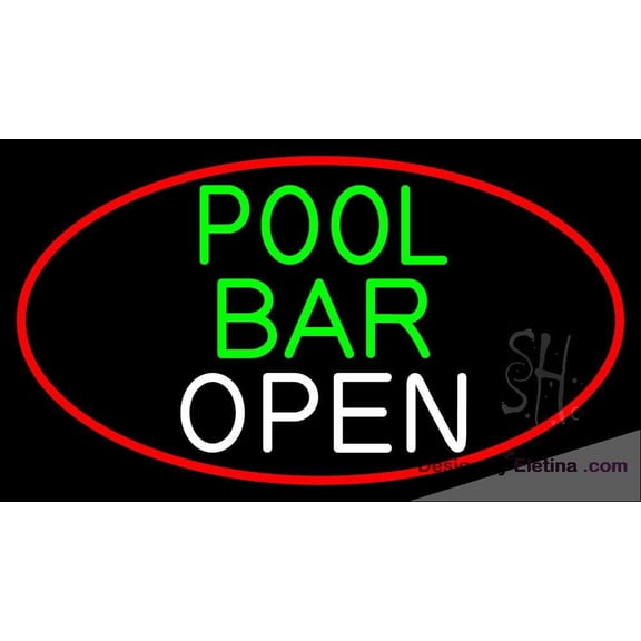 Neon Signs for Wall Decor Green Pool Bar Open With Red Border Sign Neon Led Tubing16x20inch