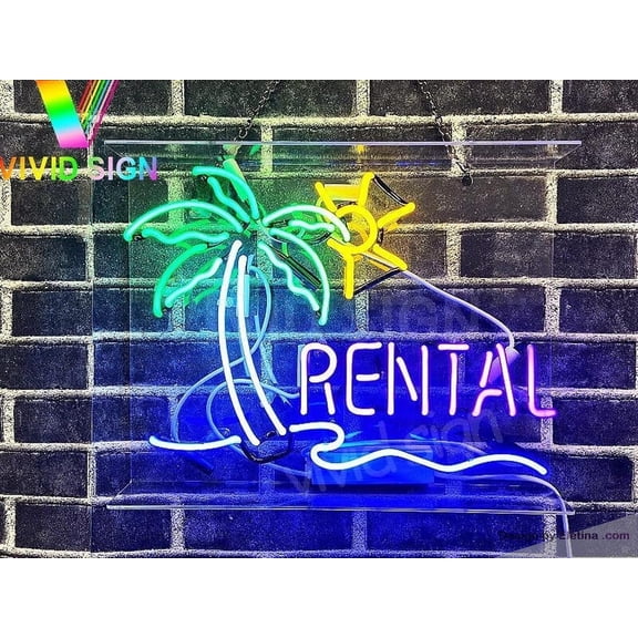 Neon Signs for Wall Decor Happy Hour Beach Rental Palm Tree Sun Sign Acrylic Box Beer Pub Bar Handmade Light Arptsab Neon Led Tubing16x20inch