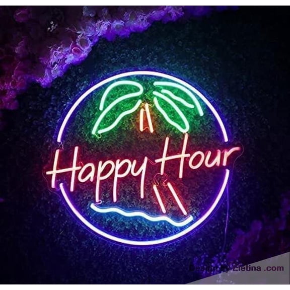 Neon Signs for Wall Decor Happy Hour Palm Tree Sign Light Lights Party Flex Lamp Flex Neon Led Tubing16x20inch