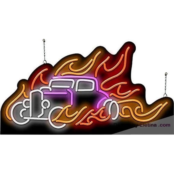 Neon Signs for Wall Decor Hot Rod With Flames Sign Neon Led Tubing16x20inch