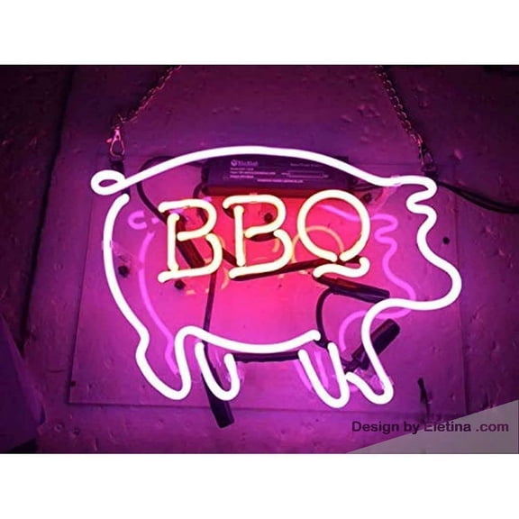 Neon Signs for Wall Decor In Bbq Open Pig Sign Acrylic Handmade Man Cave Beer Pub Bar Light Neon Led Tubing16x20inch