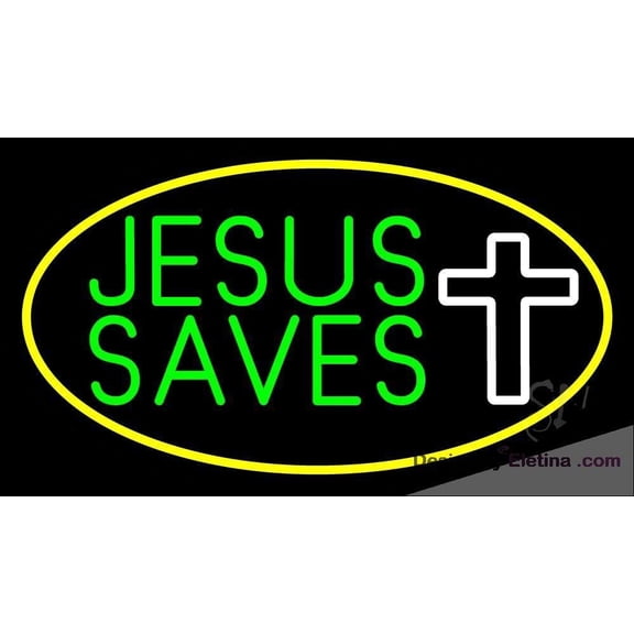 Neon Signs for Wall Decor Jesus Saves White Cross With Border Sign Neon Led Tubing16x20inch