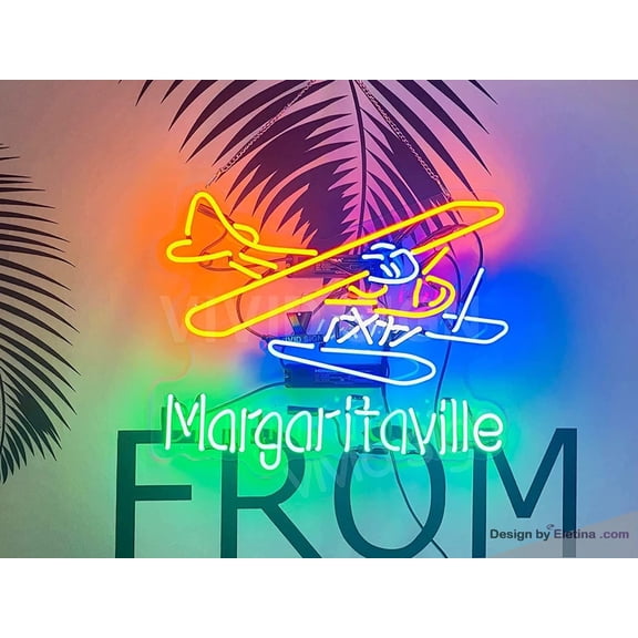 Neon Signs for Wall Decor Jimmy Margaritavilles Airplane Sign Acrylic Beer Pub Bar Handmade Light Ajbmoaa Neon Led Tubing16x20inch