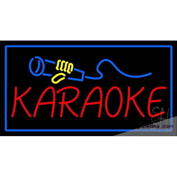 Neon Signs for Wall Decor Karaoke Logo Rectangle Blue Sign Neon Led Tubing16x20inch