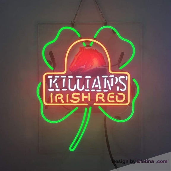 Neon Signs for Wall Decor Killian's Irish Red Shamrock Beer Real Led Handcraft Beer Bar Pub Store Party Game Room Window Display Neon Tubing16x20inch
