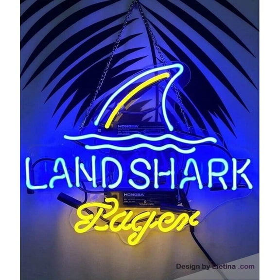 Neon Signs for Wall Decor Land Shark Landsharks Lager Sign Acrylic Beer Pub Bar Handmade Light Alslba Neon Led Tubing16x20inch