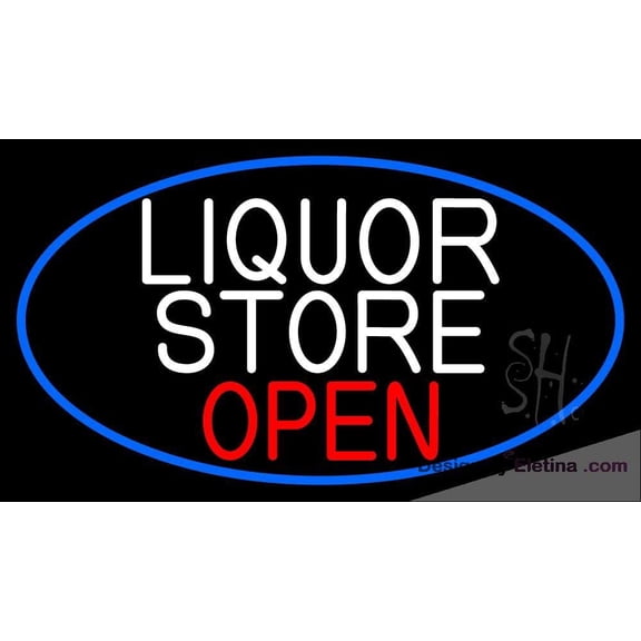 Neon Signs for Wall Decor Liquor Store Open With Blue Border Sign Neon Led Tubing16x20inch