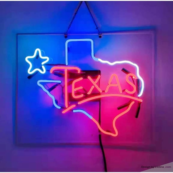 Neon Signs for Wall Decor Lone Star Texas Real Led Handcraft Beer Bar Pub Store Party Game Room Window Display 15x17inch Inch Neon Tubing 15x17inch