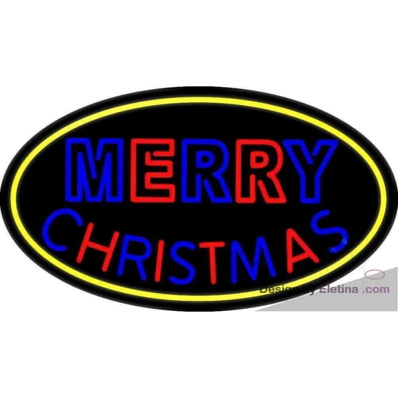 Neon Signs for Wall Decor Merry Christmas Yellow Border Handmade Art Sign Neon Led Tubing16x20inch
