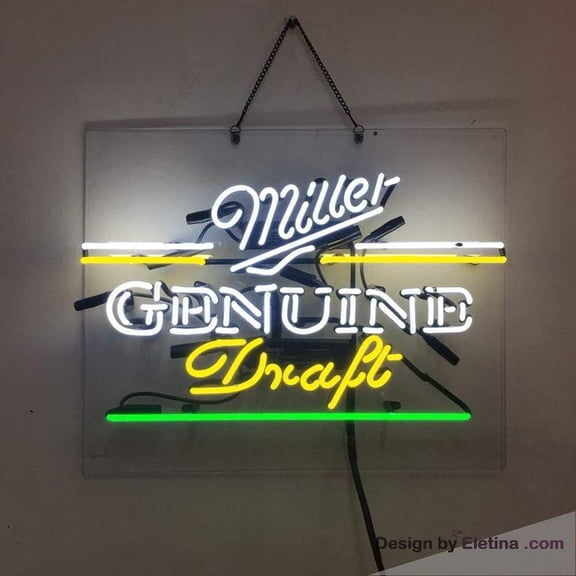 Neon Signs for Wall Decor Miller Genuine Draft Real Led Handcraft Beer Bar Pub Store Party Room Window Display 16x20inch Inch Neon Tubing16x20inch