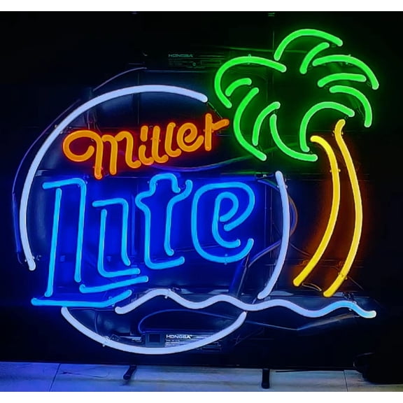 Neon Signs for Wall Decor Millers Lite Palm Tree Sign Light With Dimmer Man Cave Bar Pub Beer Gift Lamp Amlptdim Neon Led Tubing 15x17inch