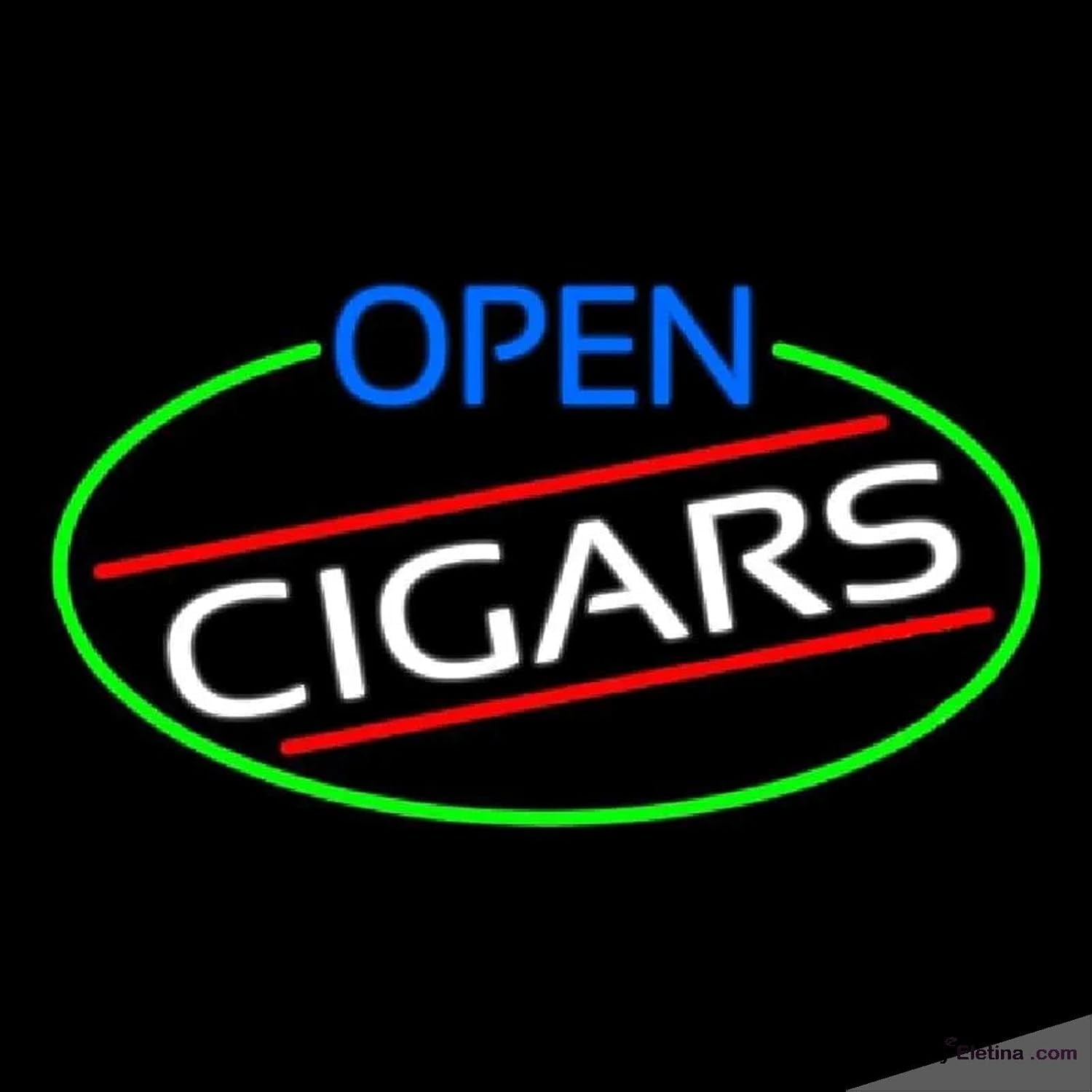 Neon Signs for Wall Decor Open Cigars Oval With Green Border Handmade ...