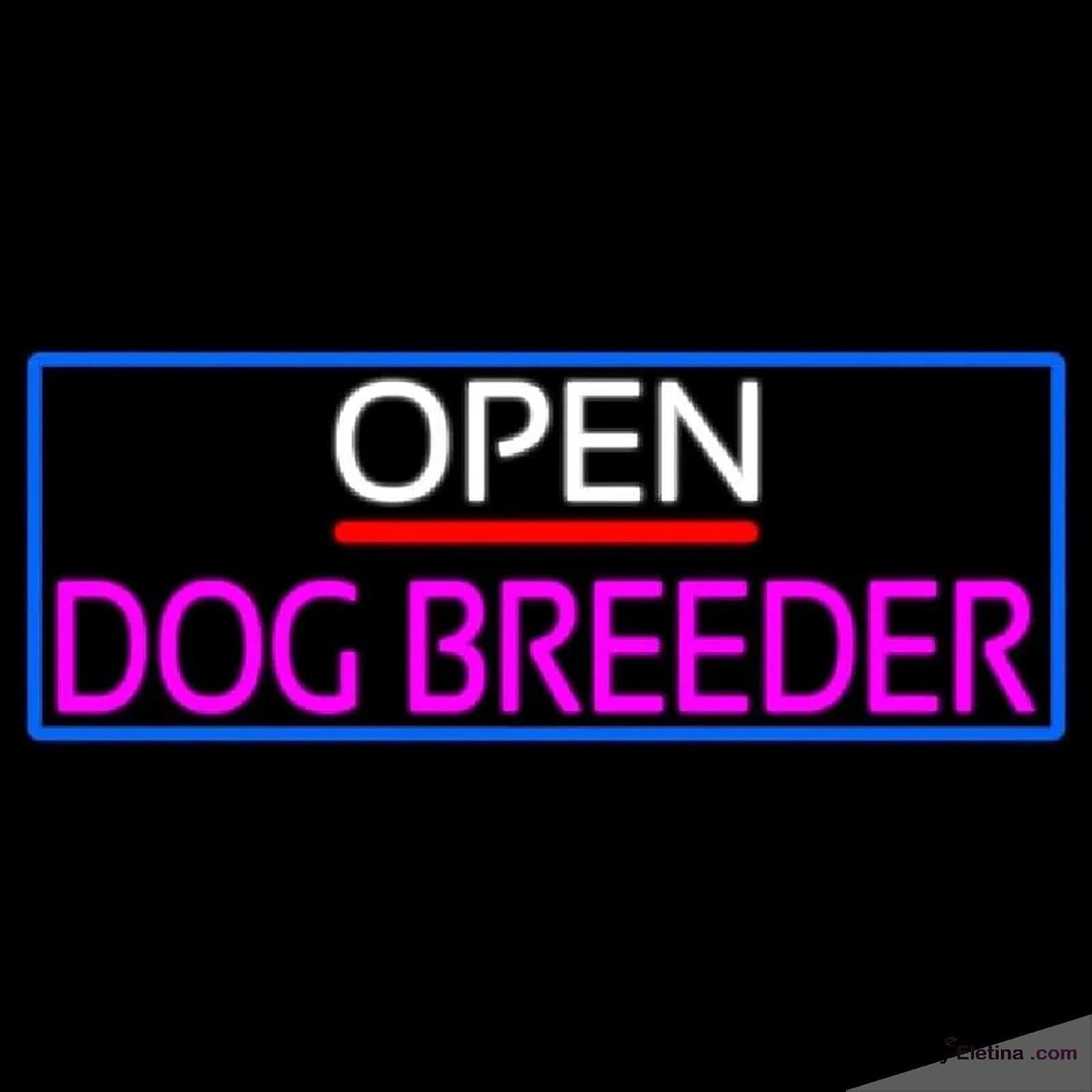 Neon Signs for Wall Decor Open Dog Breeder With Blue Border Handmade ...