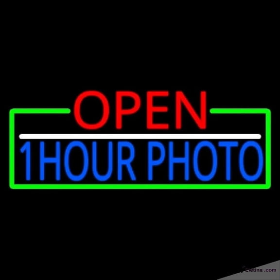 Neon Signs for Wall Decor Open Hour Photo With Green Border Handmade Art Sign Neon Led Tubing 15x17inch