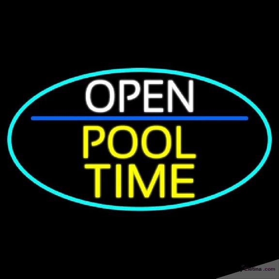 Neon Signs for Wall Decor Open Pool Time Oval With Turquoise Border Handmade Art Sign Neon Led Tubing16x20inch