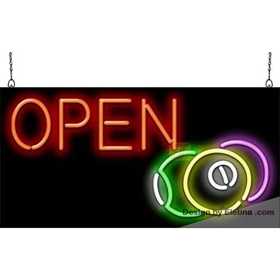 Neon Signs for Wall Decor Open With Pool Balls Sign Neon Led Tubing16x20inch