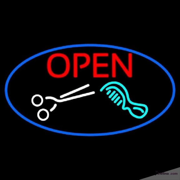 Neon Signs for Wall Decor Open With Scissor And Comb Handmade Art Sign Neon Led Tubing16x20inch