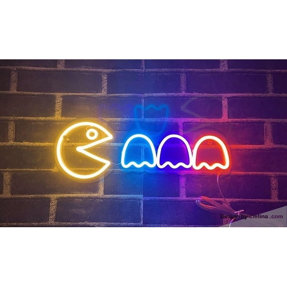 Neon Signs for Wall Decor Pac Chasing Ghosts Game Sign Light Lights Party Flex Lamp Apmf Neon Led Tubing16x20inch