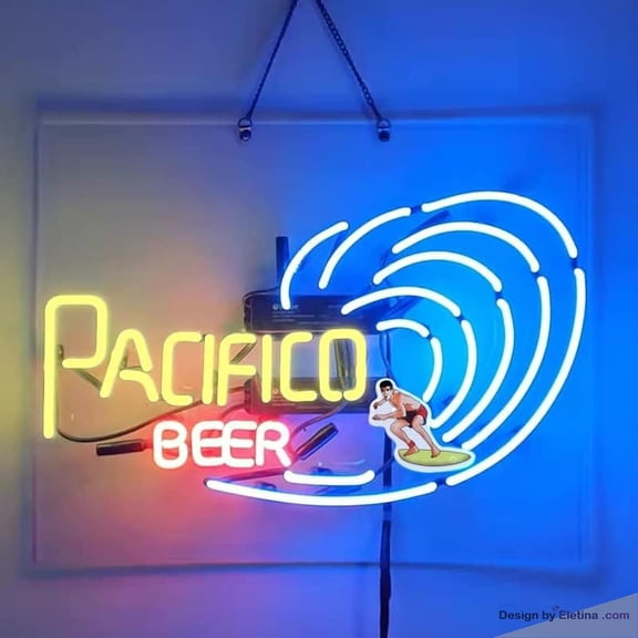 Neon Signs for Wall Decor Pacifico Beer Surfing Real Led Handcraft Beer Bar Pub Store Party Room Window Display Neon Tubing16x20inch