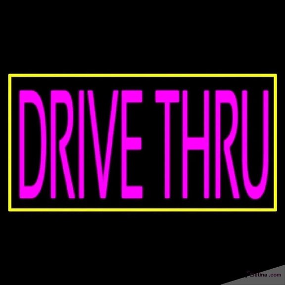 Neon Signs for Wall Decor Pink Drive Thru With Yellow Border Handmade Art Sign Neon Led Tubing16x20inch