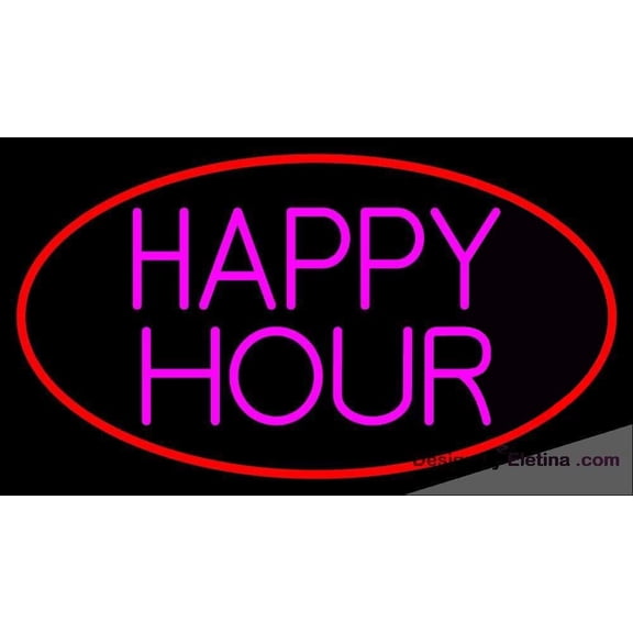 Neon Signs for Wall Decor Pink Happy Hour With Red Border Sign Neon Led Tubing16x20inch