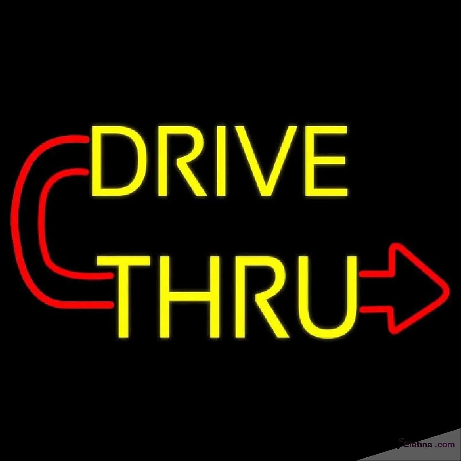 Neon Signs for Wall Decor Red Drive Thru With Curved Arrow Handmade Art ...