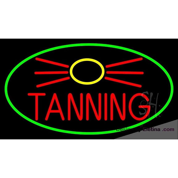 Neon Signs for Wall Decor Red Tanning With Sun Logo Sign Neon Led Tubing 15x17inch