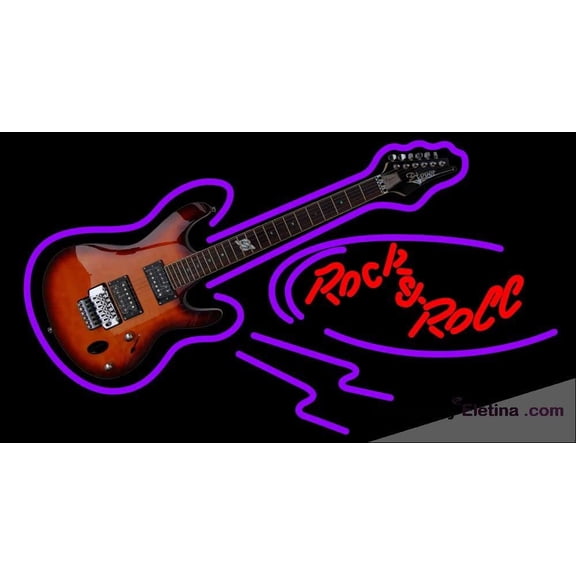 Neon Signs for Wall Decor Rock N Roll Electric Guitar Sign Neon Led Tubing 15x17inch