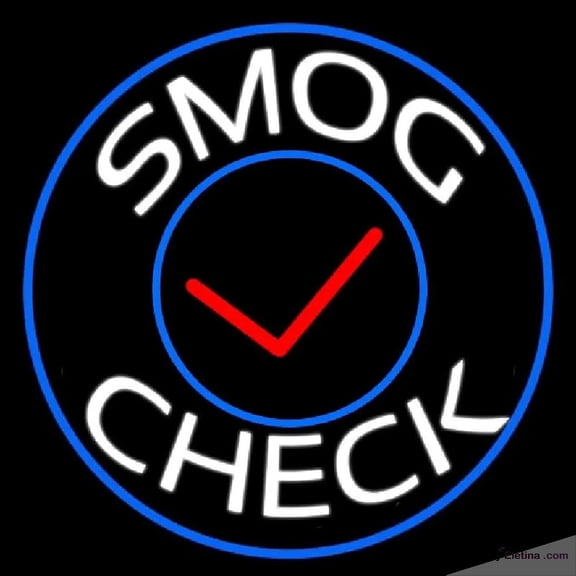 Neon Signs for Wall Decor Smog Check Blue Round Handmade Art Sign Neon Led Tubing 15x17inch