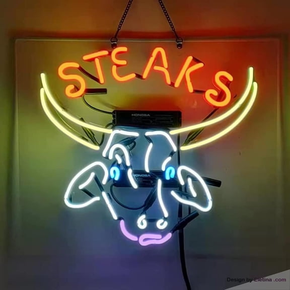 Neon Signs for Wall Decor Steaks Bar Handmade Real Tubes Sign Restaurant Home Kitchen Neon Led Tubing16x20inch