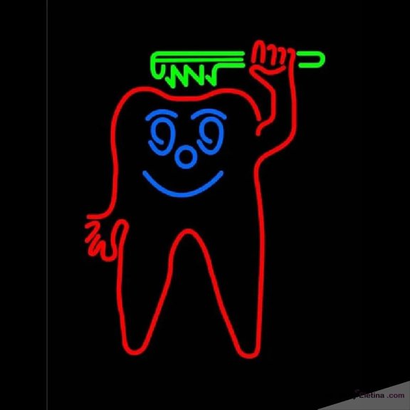 Neon Signs for Wall Decor Teeth With Green Tooth Brush Handmade Art Sign Neon Led Tubing 15x17inch