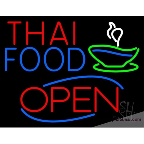 Neon Signs for Wall Decor Thai Food Bowl Open Sign Neon Led Tubing16x20inch