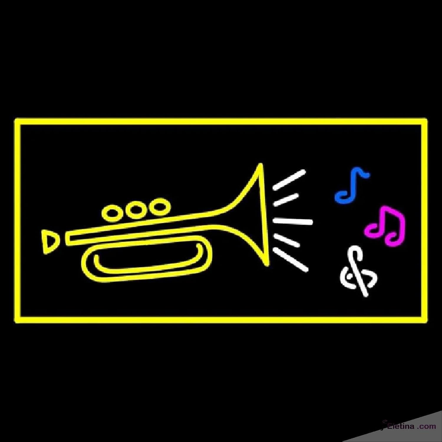 Neon Signs for Wall Decor Trumpet Logo Rectangle Yellow Handmade Art ...