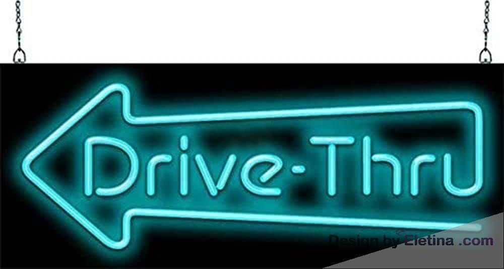 Turquoise Led Signage Neon Signs for Wall Decor Turquoise Drive Thru With Left Arrow Sign ...