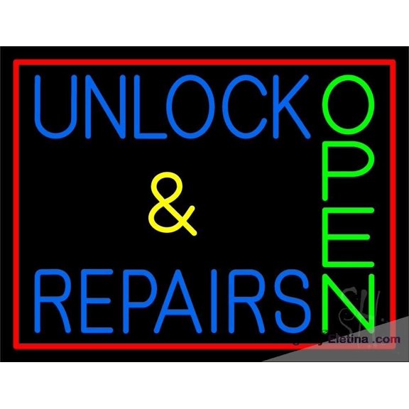 Neon Signs for Wall Decor Unlock And Repairs Green Open Red Border Sign Neon Led Tubing 15x17inch
