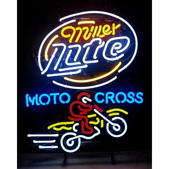 Neon Signs for Wall Decor " Vivid Millers Lite Motocross Sign Light Lamp Cute Bright Nst Neon Led Tubing16x20inch