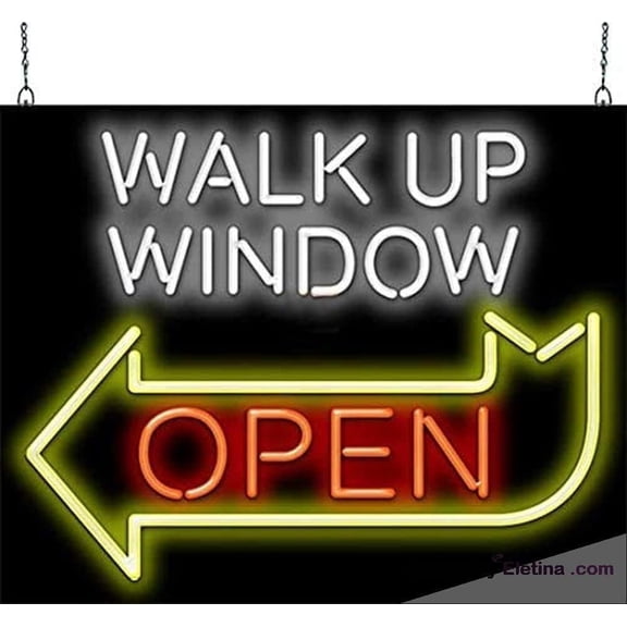Neon Signs for Wall Decor Walk Up Window Open Sign With Left Arrow Neon Led Tubing16x20inch