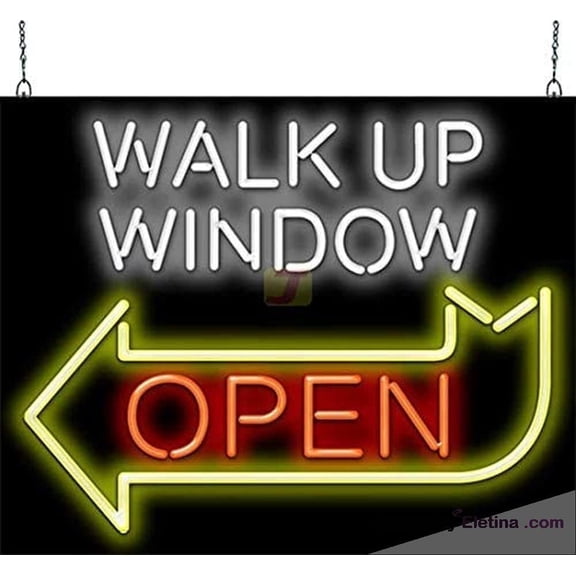 Neon Signs for Wall Decor Walk Up Window Open Sign With Left Arrow Neon Led Tubing16x20inch
