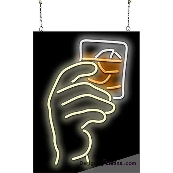 Neon Signs for Wall Decor Whiskey Led And Hand Sign Neon Tubing16x20inch