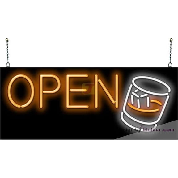 Neon Signs for Wall Decor Whiskey Led Open Sign Neon Tubing16x20inch
