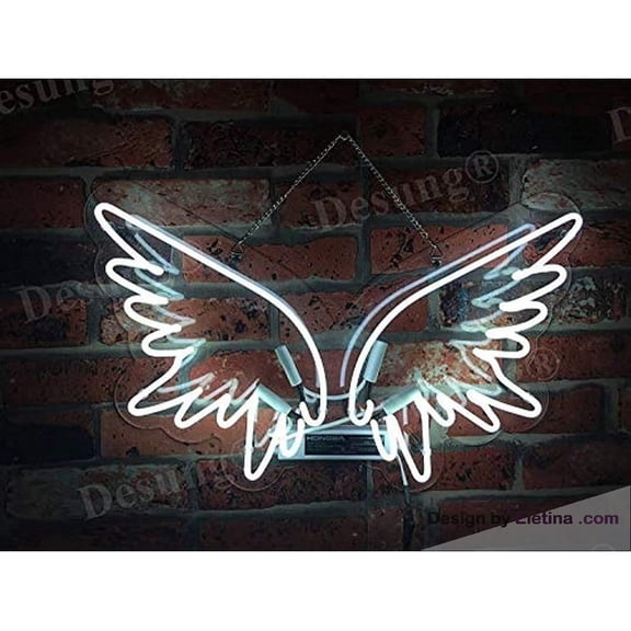 Neon Signs for Wall Decor White Angel Wings Sign Light Ated Acrylic Panel Handmade Beer Bar Pub Man Cave Lamp Neon Led Tubing16x20inch