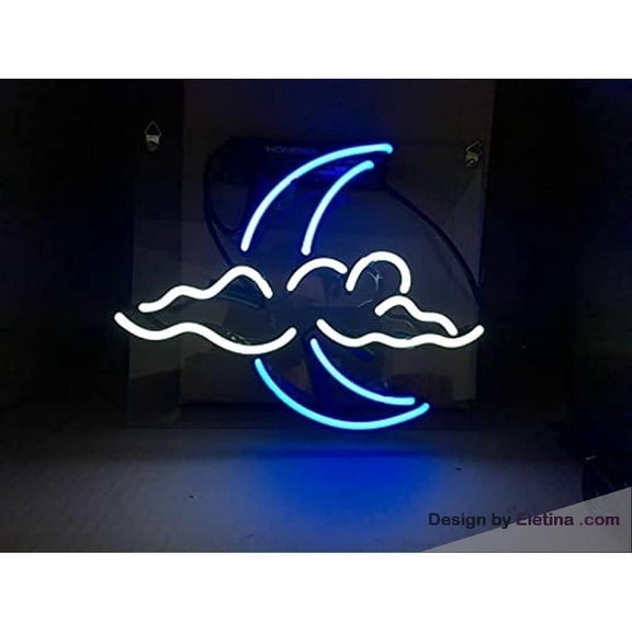 Neon Signs for Wall Decor White Cloud Moon Sign Acrylic Handmade Artwork Pub Bar Light Neon Led Tubing16x20inch