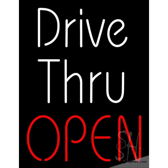 Neon Signs for Wall Decor White Drive Thru Red Open Sign Neon Led Tubing16x20inch