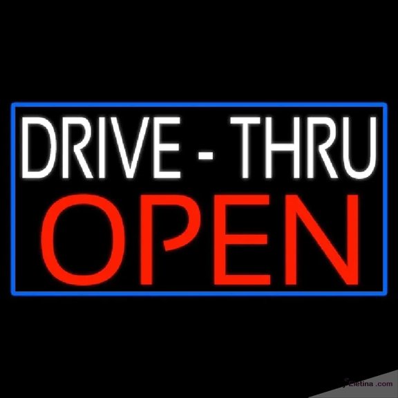 Neon Signs for Wall Decor White Drive Thru Red Open With Blue Border Handmade Art Sign Neon Led Tubing16x20inch