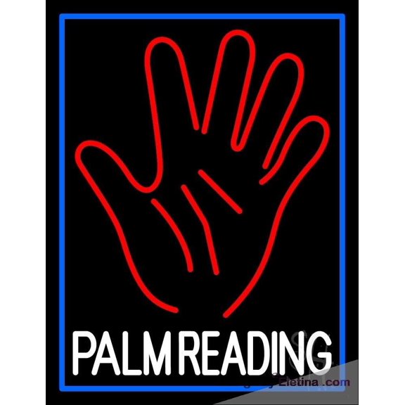 Neon Signs for Wall Decor White Palm Reading Blue Border Sign Neon Led Tubing 15x17inch