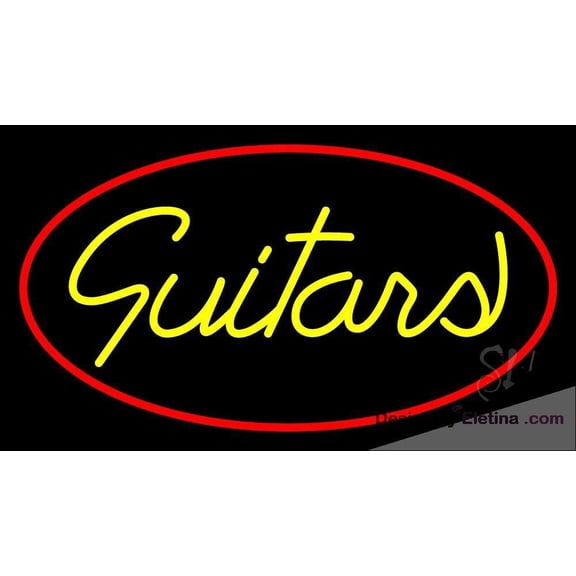 Neon Signs for Wall Decor Yellow Guitars Cursive Sign Neon Led Tubing16x20inch