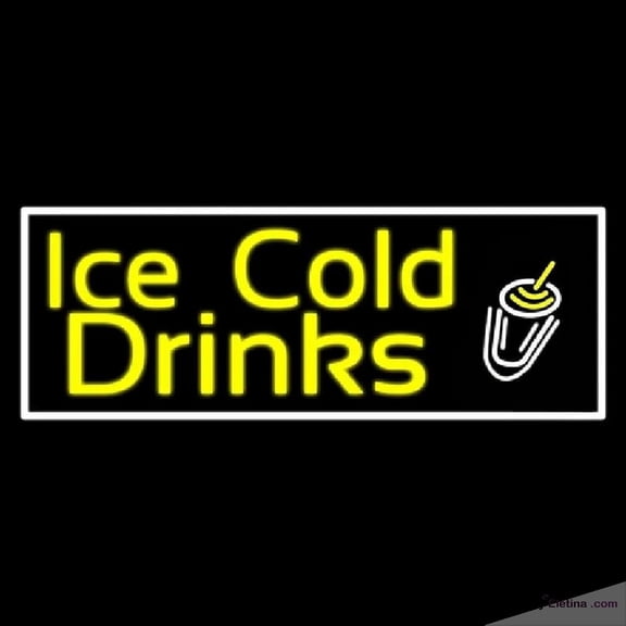 Neon Signs for Wall Decor Yellow Ice Cold Drinks Handmade Art Sign Neon Led Tubing 15x17inch